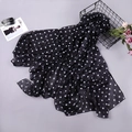 Lightweight black chiffon scarf featuring a classic white polka dot pattern for women - White Polka Dot on Black