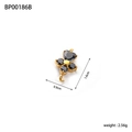 Detailed view of 1.6cm gold flower pendant with black heart-shaped gemstones and size labels - BP00186B-Gold Black Heart Flower