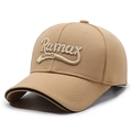 Beige baseball cap with 3D Ramas embroidery and black contrast brim trim - Adjustable / Deep Beige
