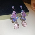 Boucles d'oreilles vintage papillon avec strass roses et violets et pendentif goutte - 58# Tige en Argent Rose