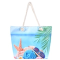 Sac de plage en toile d'été avec imprimés océaniques et poignées en corde blanche - Style 1