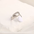 Minimalist silver open ring with a sleek white teardrop charm for a trendy aesthetic - Adjustable Open / Steel Color Teardrop White