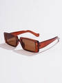 Detailed side view of vintage rectangle sunglasses in amber frame with brown lenses - C15 Dark Tea