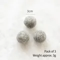 Three 3cm grey wool felt balls for Christmas DIY crafts, lightweight set of 3 pieces - 3cm Gray (Pack of 3)