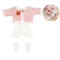 Detailed view of pink knitted cardigan and white romper set for 30cm baby dolls - Pink Knit Cardigan Set