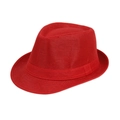 Classic bright red fedora hat with a woven ribbon band for stylish sun protection - Adult Size (Approx 58cm) / Solid Color Linen-Bright Red