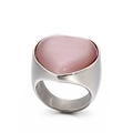 Vintage silver steel ring featuring a pink heart-shaped stone with cat-eye effect - US 6 / Pink Heart Opal (KR88975-K)