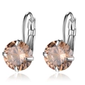 Macro view of leverback earrings with round champagne zircons in silver prong setting - Champagne (Round)