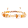 Adjustable woven bracelet with yellow natural stone chips and golden metallic beads - Citrine (FA0387)