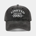 Washed dark gray baseball cap with white Limited Edition 1980 embroidery text - 1980 Black