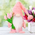 Pink Mother's Day gnome plush with tulips and a long pointed hat for home decor - Tulip Gnome Pink / Pink