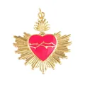 Large pink enamel heart pendant with golden crown and thorn pattern in gold plating - Rose Pink Sacred Heart Large Size Style (M205900-Rose)