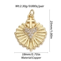 Golden heart cross pendant with zircon stones and radial sunburst lines in copper - Ysn014-06 / 18K Gold