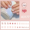Graffiti cat and cherry press-on nails with 24 pieces of bow and heart patterns - Graffiti Cat Bow Style (With Glue)