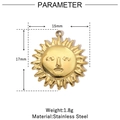 Vista dettagliata dei parametri di un ciondolo a sole da 15 mm in acciaio dorato - Volto del Sole / Oro