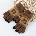 Deep brown winter knit gloves with snowflake pattern and touchscreen fingertips - One Size / Khaki