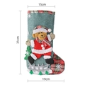 Calcetín de Navidad de lino verde con cuadros rojos y decoración de oso de peluche - Oso