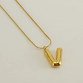 Golden balloon style letter V pendant on a thin snake chain made of stainless steel - Letter V / Gold