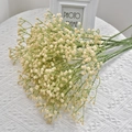 Beige faux baby's breath flower bouquet on a white knit cloth with a photo frame - Champagne