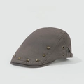 Grey twill cotton beret hat with gold metal rivets and adjustable buckle for unisex style - Grey With Rivets