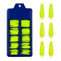 Neon green coffin press on nails set with 10-slot storage box on white background - 100 Pieces / Yellow-Green