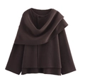 Detail of dark brown multi-layered knit short jacket with asymmetrical scarf neck design - S / Dark Coffee