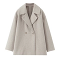 Elegante cappotto in lana color avena con revers e chiusura a doppio petto in lunghezza media - XS / Cachi