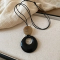 Faux leather magnetic glasses holder necklace with black pendant and brown resin bead - 44# Necklace Black Flat Brown Pattern Bead
