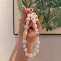 Chic pink and white acrylic beaded keychain with heart charms and a rubber ring loop - HOT Letter Pink White