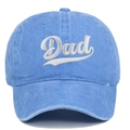 Detailed view of white Dad embroidery on light blue washed cotton baseball cap - Light Blue (Dad)