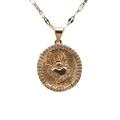 Elegante collana a cuore rosa dorata con ciondolo tondo in strass e catena a maglie piatte - Piastra Corona Sacro Cuore