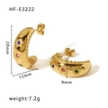 Golden C-shaped stainless steel earrings featuring colorful star-shaped zircon inlays - Gold Multicolor Star Gemstone C-Shape Stud Earrings(HF-E3222)