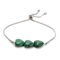 Verstellbares Herz-Armband aus Edelstahl mit grünen Malachit-Steinen und Box-Kette - Grüner Pfauenstein