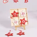 Christmas star wooden ornaments set with red and white patterns in a wooden box - Five-Pointed Star - 12Pcs Box