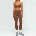 Completo yoga marrone scuro da donna con reggiseno a V e leggings a vita alta - Taglia S / Top E Pantaloni / Reggiseno sportivo + Leggings / Caffè
