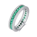 S925 sterling silver ring with square green gemstone and double row white diamonds - Size 5 / Green Zirconia Style (FDJZ-494)