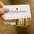 Set of six gold-tone earrings with butterfly, heart, pearl charms and twist hoops - E088/Bow Style / Gold/White