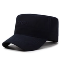 Berretto sportivo a testa piatta in tela di cotone blu scuro con ricamo SPORT bianco - Taglia Unica(Regolabile) / Blu navy