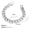 Silver stainless steel chunky square link bracelet, 18cm length and 10.3mm width - SL104 Bracelet (18cm x 10.3mm) / Silver