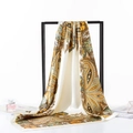 Bohemian paisley print satin silk scarf in beige with orange and green floral patterns - 90x90cm / Paisley Cream White