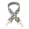 Adjustable woven shoulder strap for bags with colorful plaid pattern and gold metal hooks - No. 255 Cross Green Grid - Gold Buckle