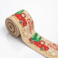 Ruban de Noël en imitation lin avec motif de camion rouge vintage et sapins verts - Style de Camion en Lin Naturel