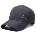 Navy blue casual mountain baseball cap with embroidered logo and textured denim fabric - Gray