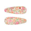 Barrettes à cheveux en tissu fleuri avec roses roses et fleurs jaunes pour filles - Pince BB Fleurie (Lot de 2) / Blanc-Fleurs de Rose