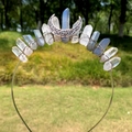 Handmade crystal crown headband with blue stones and moon detail on grass background - White & Grey Crystal with Silver Wire & Moon