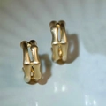 Vintage style matte gold hoop earrings with bamboo textured geometric bone design - Matte Gold Bamboo Hoop