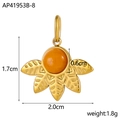 Detailed view of a gold sun pendant with orange stone including size and weight specs - Flower Leaf Gold With Orange Stone (AP41953B-8)