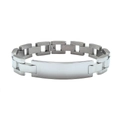 Polished silver stainless steel bracelet with rectangular engravable blank bar plate - Steel Smooth ID Bracelet / Steel