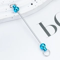 Silver metal DIY beaded rod with blue end spheres for keychain and jewelry crafting - Light Blue