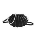 Chic black shell-shaped crossbody bag with elegant pearl chain and leather strap - Black